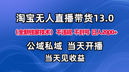 淘宝无人直播13.0，公域私域技术，不封号，不违规布局下半年旺季赛道，日入1K+(独家技术)【揭秘】,速发云资源网