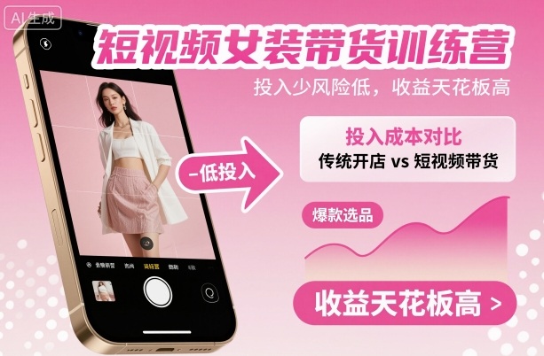 短视频女装带货训练营，投入少风险低，收益天花板高,速发云资源网