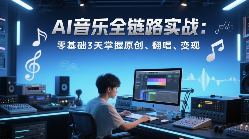 AI音乐全链路实战变现课：零基础3天掌握原创、翻唱、变现,速发云资源网