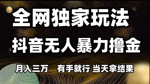全网独家玩法抖音无人暴力撸金，月入3W，有手就行，当天拿结果【揭秘】,速发云资源网
