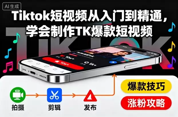 Tiktok短视频从入门到精通，学会制作TK爆款短视频,速发云资源网