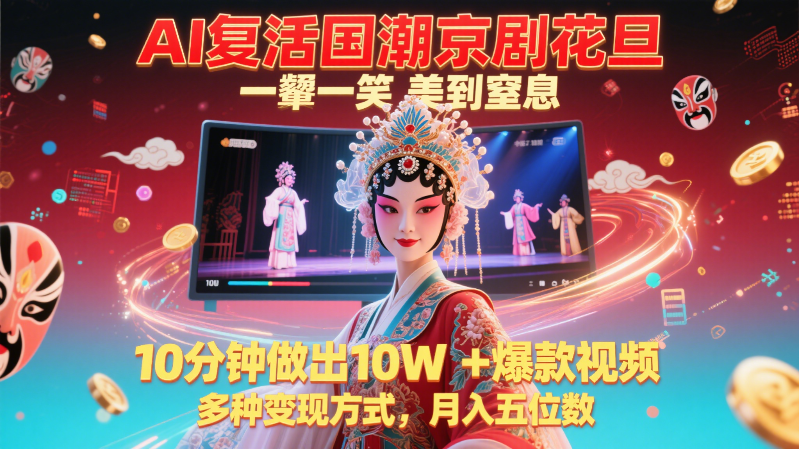AI复活国潮京剧花旦，一颦一笑美到窒息，10分钟做出10W+爆款视频，多种变现方式,速发云资源网