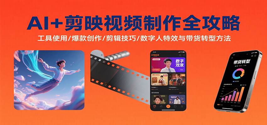 AI+剪映视频制作全攻略：工具使用/爆款创作/剪辑技巧/数字人特效与带货转型方法,速发云资源网