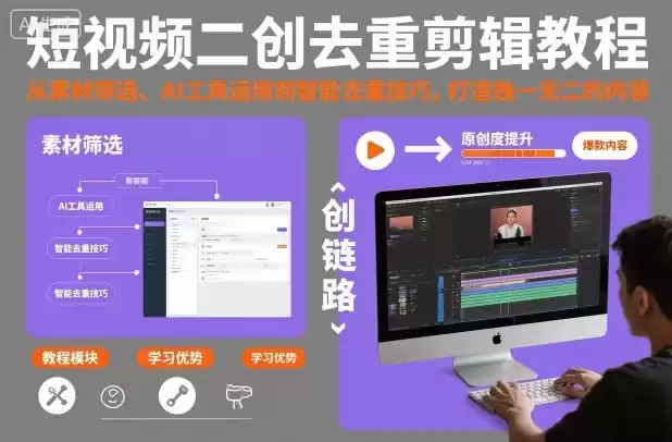 短视频二创去重剪辑教程，从素材筛选、AI工具运用到智能去重技巧，打造独一无二的内容,速发云资源网