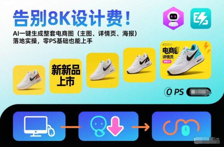 告别8K设计费！AI一键生成整套电商图(主图、详情页、海报)落地实操，零PS基础也能上手,速发云资源网