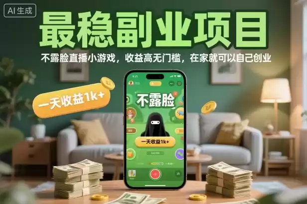 最稳副业项目，不露脸直播小游戏，收益高无门槛，一天收益1k+，在家就可以自己创业【揭秘】,速发云资源网