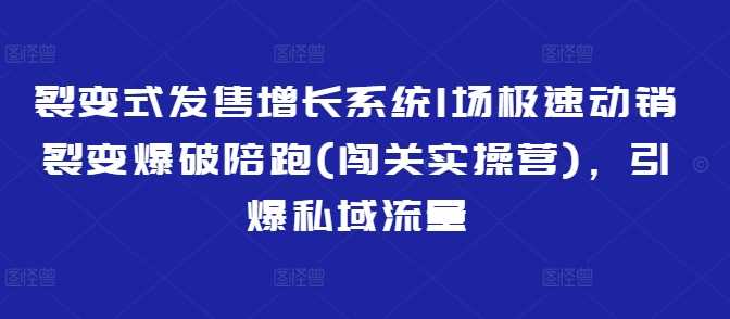 裂变式发售增长系统1场极速动销裂变爆破陪跑(闯关实操营)，引爆私域流量,速发云资源网