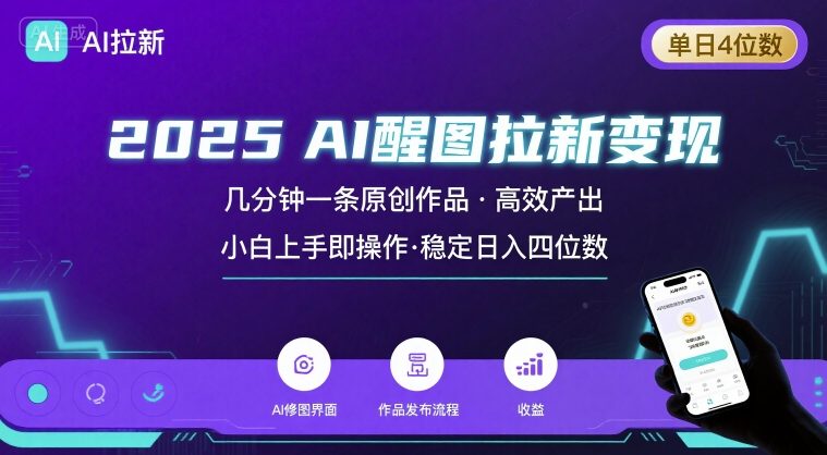2025最强AI醒图拉新，几分钟一条原创作品，单日收入4位数，小白也能上手操作,速发云资源网