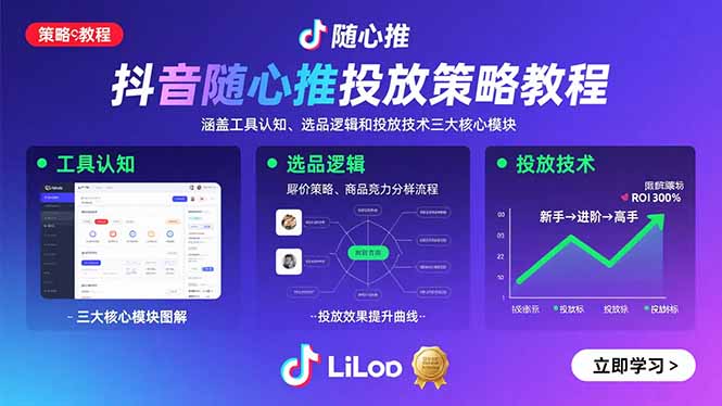 抖音随心推投放策略教程：涵盖工具认知、选品逻辑和投放技术三大核心模块,速发云资源网