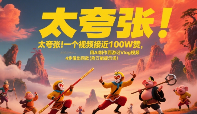 太夸张！一个视频接近100W赞，用AI制作西游记Vlog视频，全流程拆解来了(附万能提示词),速发云资源网