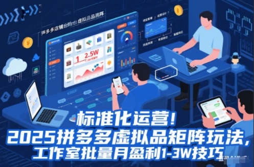标准化运营！2025拼多多虚拟品矩阵玩法，工作室批量月盈利1-3W技巧【揭秘】,速发云资源网