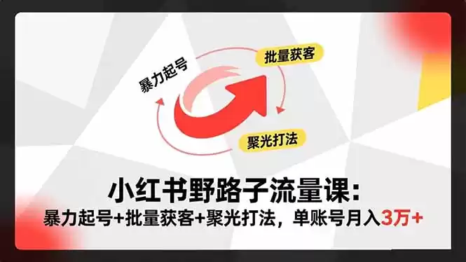 小红书野路子流量课：暴力起号+批量获客+聚光打法，单账号月入3万+,速发云资源网