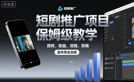 短剧推广项目保姆级教学，授权、收益、流程、剪辑，发布等全流程,速发云资源网