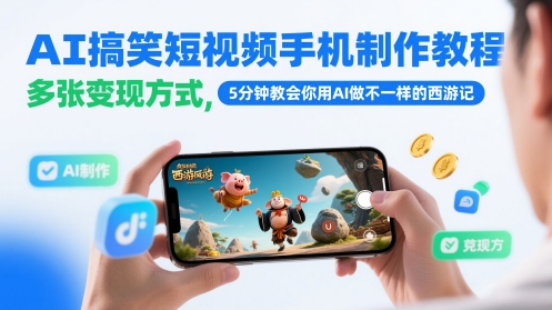AI搞笑短视频手机制作教程，多张变现方式，5分钟教会你用AI做不一样的西游记,速发云资源网