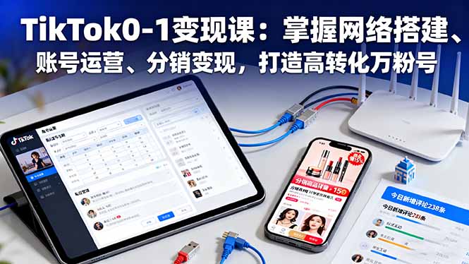 TikTok0-1变现课：掌握网络搭建、账号运营、分销变现，打造高转化万粉号,速发云资源网