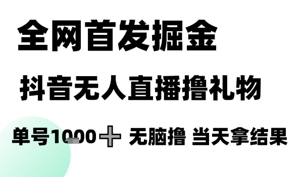 全网首发掘金抖音无人直播撸礼物，单号1k +无脑撸，当天拿结果【揭秘】,速发云资源网