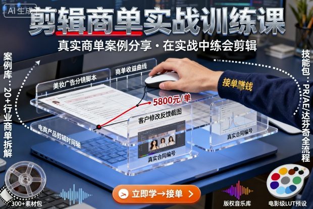 剪辑商单实战训练课，真实商单案例分享，在实战中练会剪辑,速发云资源网