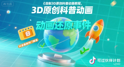 自制3D原创科普动画教程，动画还原事件，抖音最新热门赛道，可过伙伴计划,速发云资源网