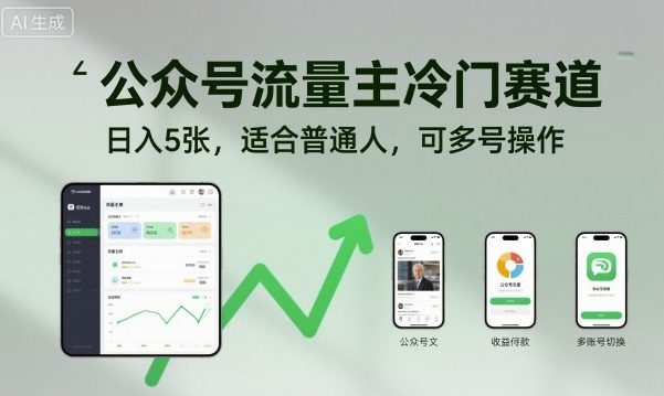 公众号流量主冷门赛道，日入5张，适合普通人，可多号操作,速发云资源网