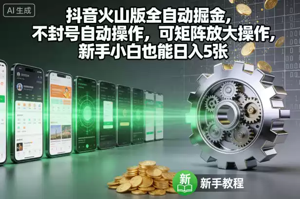 抖音火山版全自动掘金，不封号自动操作，可矩阵放大操作，新手小白也能日入5张【揭秘】,速发云资源网