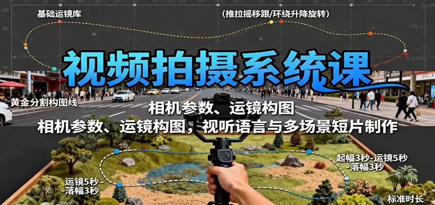 视频拍摄系统课：相机参数、运镜构图，视听语言与多场景短片制作,速发云资源网