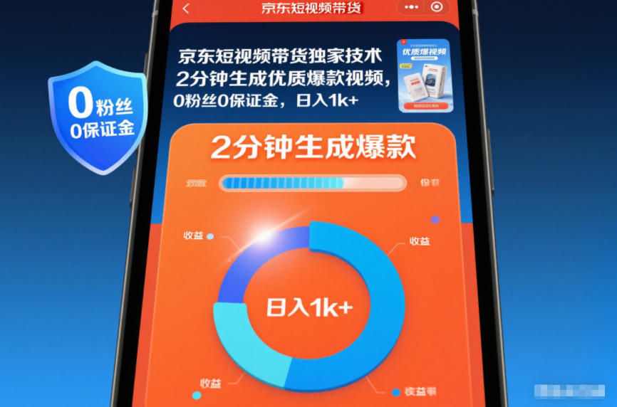 京东短视频带货独家技术，2分钟生成一条优质爆款视频，0粉丝0保证金，日入1k+【揭秘】,速发云资源网