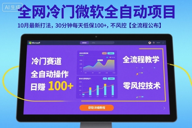 全网冷门微软全自动挂G项目，10月最新打法，30分钟每天低保100+，不风控【全流程公布】【揭秘】,速发云资源网