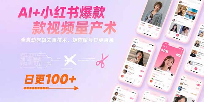AI+小红书爆款视频量产术：全自动剪辑去重技术，矩阵账号日更百条,速发云资源网