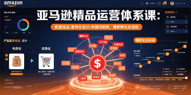 亚马逊精品运营体系课：数据选品/差异化设计/关键词矩阵，爆款孵化全流程,速发云资源网