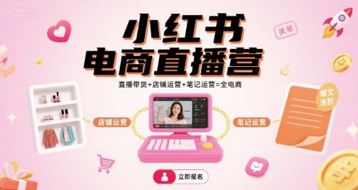 小红书电商直播营，直播带货+店铺运营+笔记运营=全电商,速发云资源网
