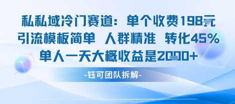 私域冷门赛道单个收费198米引流模板简单人群精准 45%的转化率单人一天大概收益多张,速发云资源网