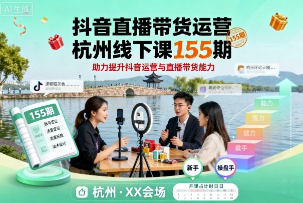 抖音直播带货运营杭州线下课155期，助力提升抖音运营与直播带货能力,速发云资源网