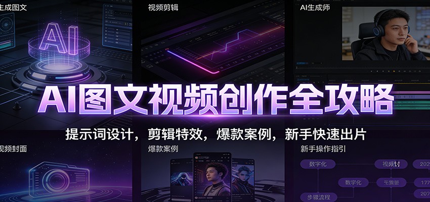 AI图文视频创作全攻略：提示词设计，剪辑特效，爆款案例，新手快速出片,速发云资源网