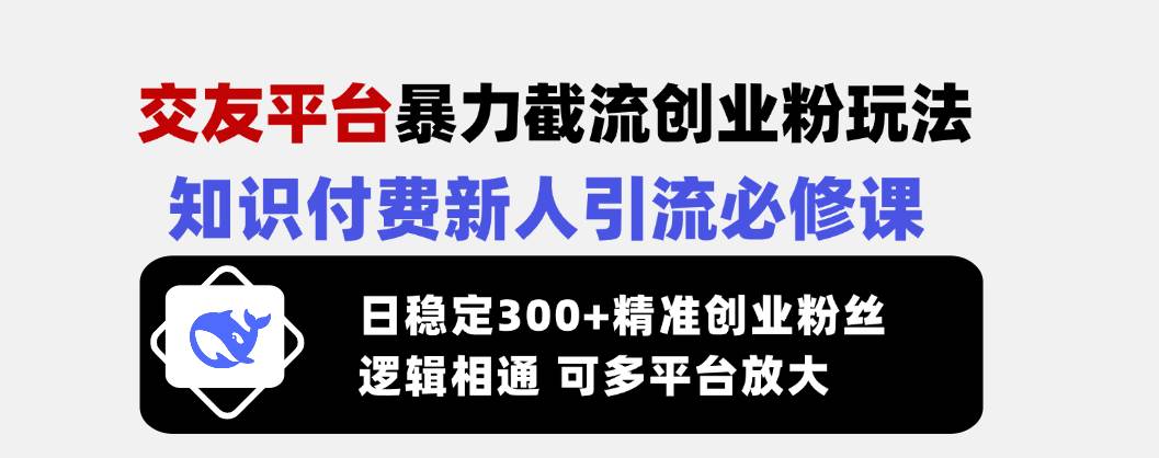 （14432期）交友平台暴力截流创业粉玩法，知识付费新人引流必修课，日稳定300+精准…,速发云资源网