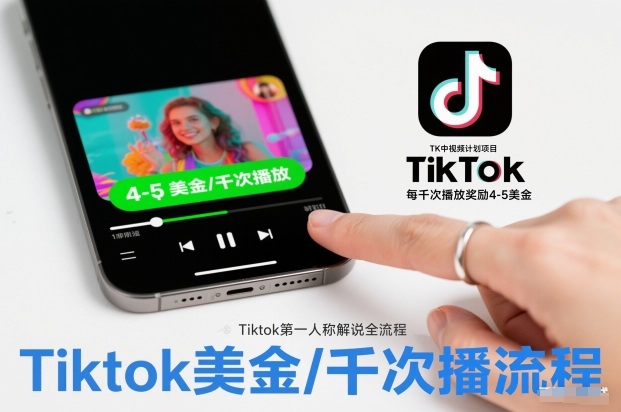 TK中视频计划项目，Tiktok第一人称解说流程，每干次播放奖励4-5美金,速发云资源网