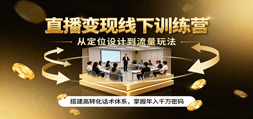 直播变现线下训练营，从定位设计到流量玩法，搭建高转化话术体系，掌握年入千万密码,速发云资源网