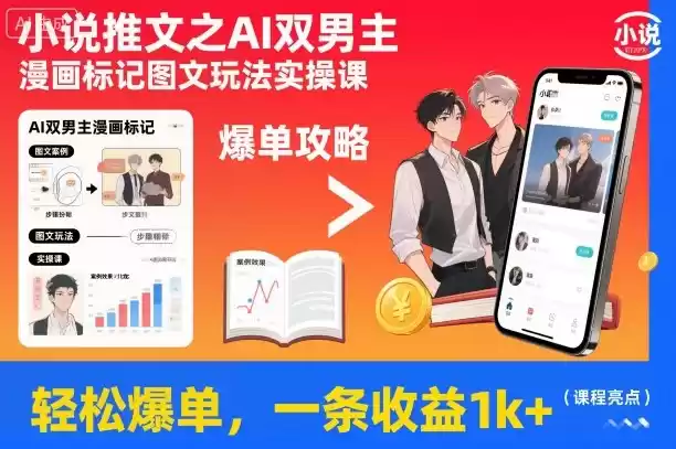 小说推文之AI双男主漫画标记图文玩法实操课，轻松爆单，一条收益1k+,速发云资源网