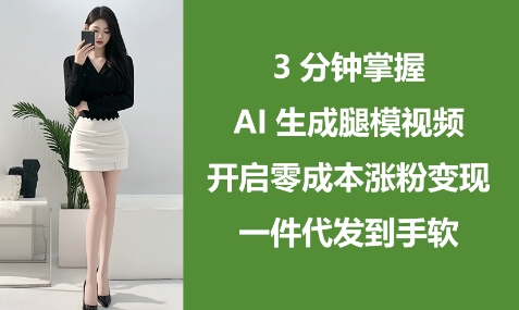 3分钟掌握AI生成腿模视频，开启零成本涨粉变现，一件代发到手软,速发云资源网