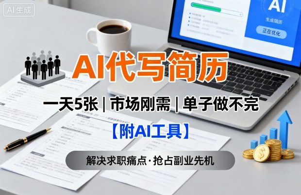AI代写简历，一天5张，今年找工作难，市场刚需，单子做不完【附AI工具】,速发云资源网