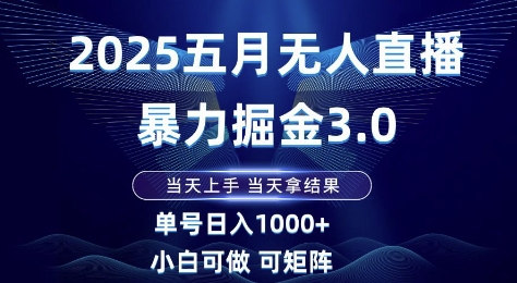 2025五月无人直播暴力掘金3.0，当天上手，当天拿结果，单号日入1k+小白可做可矩阵【揭秘】,速发云资源网