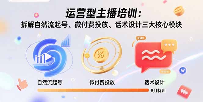 运营型主播培训：拆解自然流起号、微付费投放、话术设计三大核心模块-8月,速发云资源网