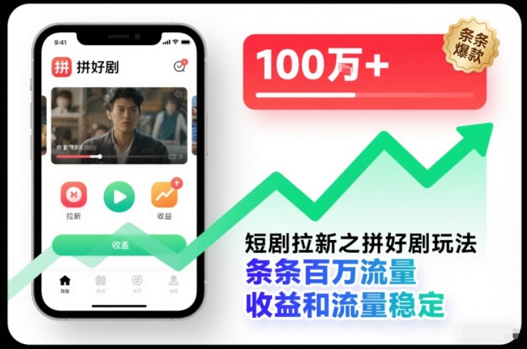 短剧拉新之拼好剧玩法，条条百万流量，收益和流量稳定,速发云资源网