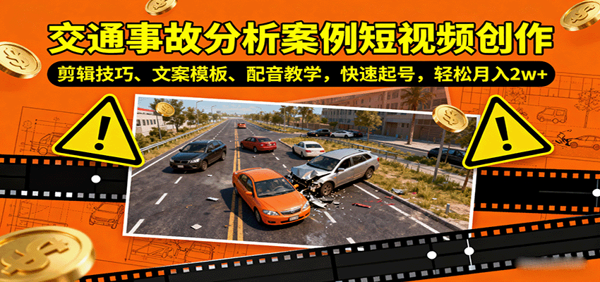 交通事故分析案例短视频创作，剪辑技巧、文案模板、配音教学，快速起号，轻松月入2w+,速发云资源网