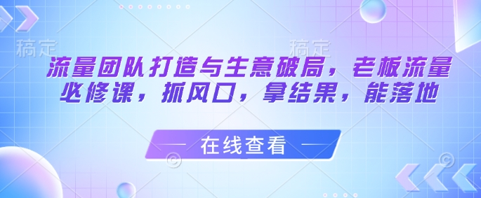 流量团队打造与生意破局，老板流量必修课，抓风口，拿结果，能落地,速发云资源网