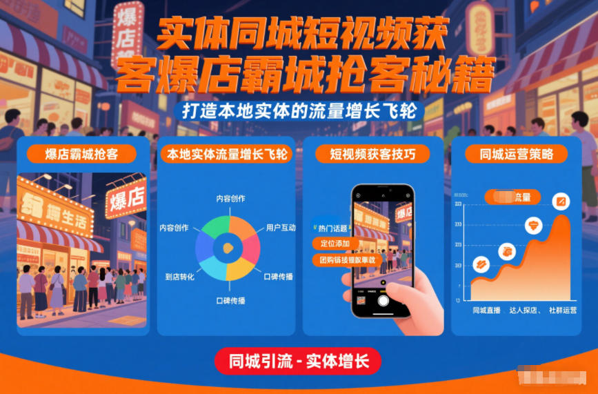 实体同城短视频获客爆店霸城抢客秘籍，打造本地实体的流量增长飞轮,速发云资源网