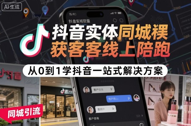 抖音实体同城获客线上陪跑，从0到1学抖音一站式解决方案,速发云资源网