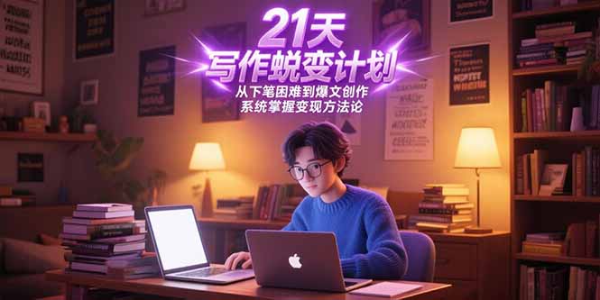 21天写作蜕变计划，从下笔困难到爆文创作，系统掌握变现方法论,速发云资源网
