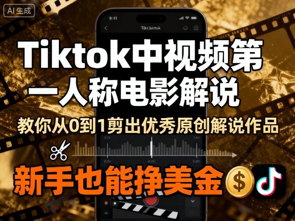 Tiktok中视频第一人称电影解说，教你从0到1剪出一个优秀的原创解说作品，新手也能挣美金,速发云资源网
