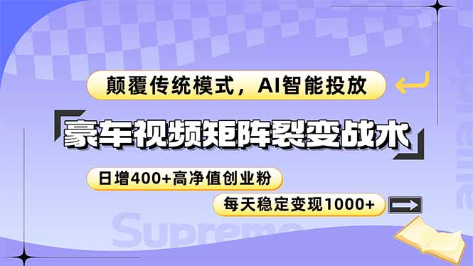 豪车视频矩阵裂变战术，颠覆传统模式，AI智能投放，日增400+高净值创业…,速发云资源网
