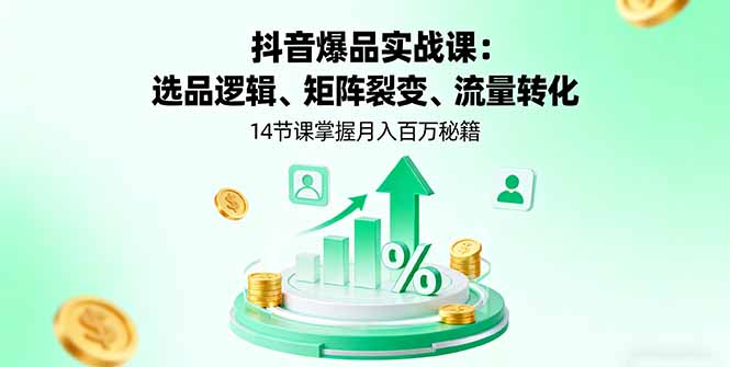抖音爆品实战课：选品逻辑、矩阵裂变、流量转化，14节课掌握月入百万秘籍,速发云资源网